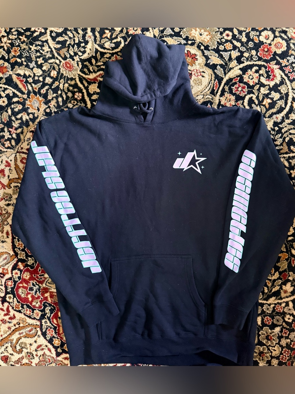 XL Jeffree Star Black Hoodie with pink and green Logos